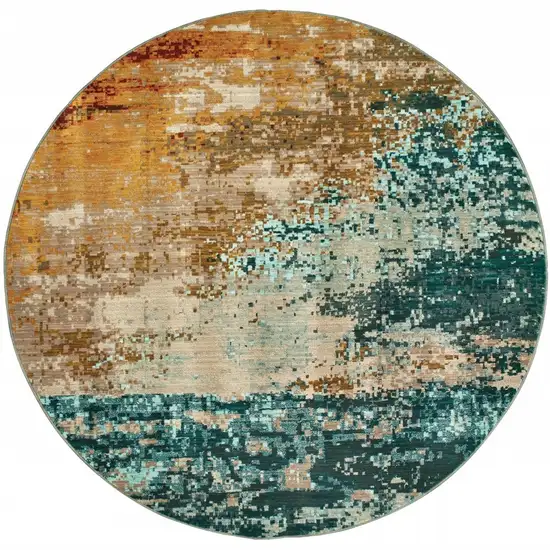 Round Blue and Red Distressed Area Rug Photo 4