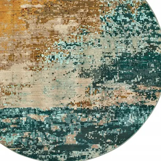 Round Blue and Red Distressed Area Rug Photo 3