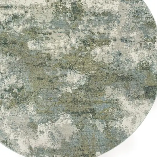 Round Blue and Sage Distressed Waves Indoor Area Rug Photo 4