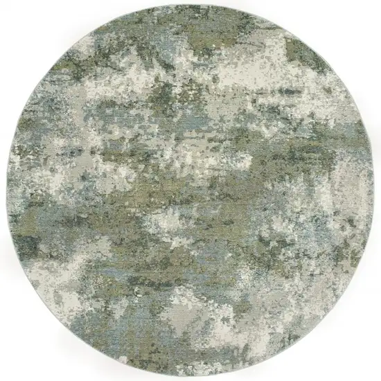 Round Blue and Sage Distressed Waves Indoor Area Rug Photo 5
