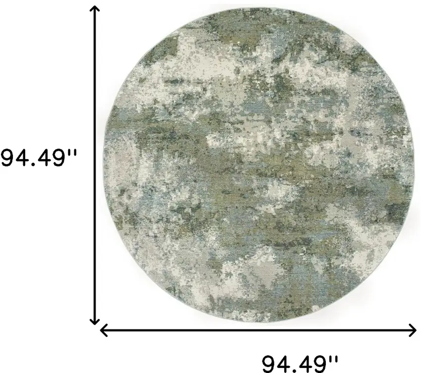 Round Blue and Sage Distressed Waves Indoor Area Rug Photo 6