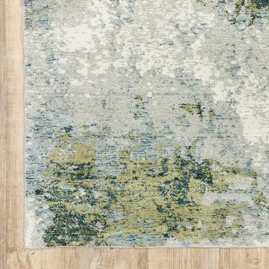 Round Blue and Sage Distressed Waves Indoor Area Rug Photo 2