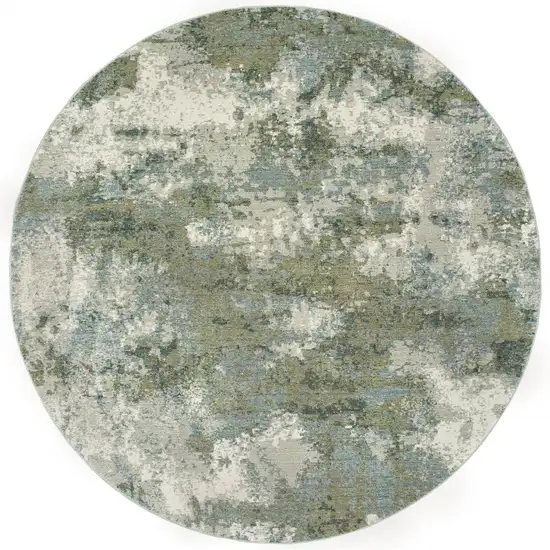 Round Blue and Sage Distressed Waves Indoor Area Rug Photo 1
