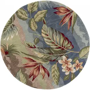 Photo of Round Blue or Sage Tropical Leaves Indoor Area Rug