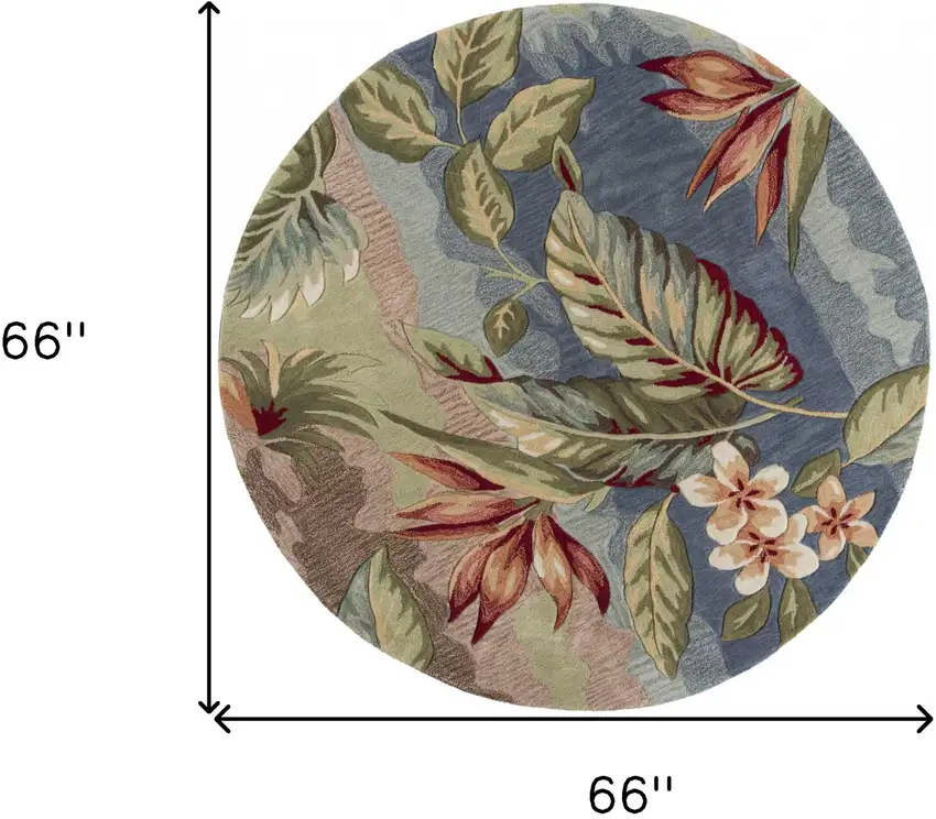 Round Blue or Sage Tropical Leaves Indoor Area Rug Photo 7