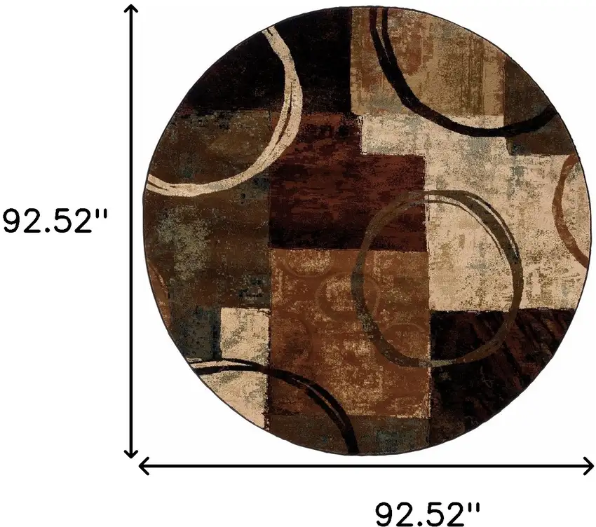 Round Brown and Black Abstract Geometric Area Rug Photo 6