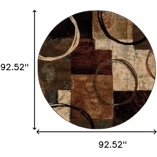 Round Brown and Black Abstract Geometric Area Rug Photo 6