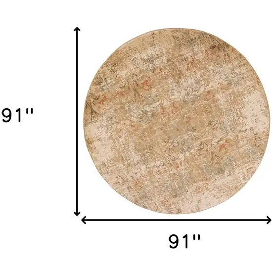 7' Champagne And Beige Damask Round Rug Photo 3