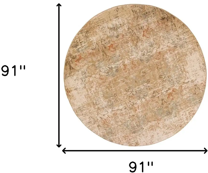7' Champagne And Beige Damask Round Rug Photo 3
