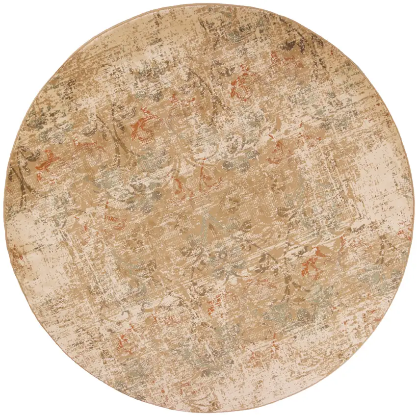 Round Champagne Abstract Indoor Area Rug Photo 1