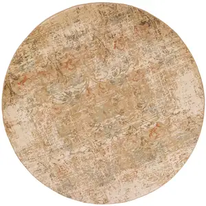 Photo of Round Champagne Abstract Indoor Area Rug