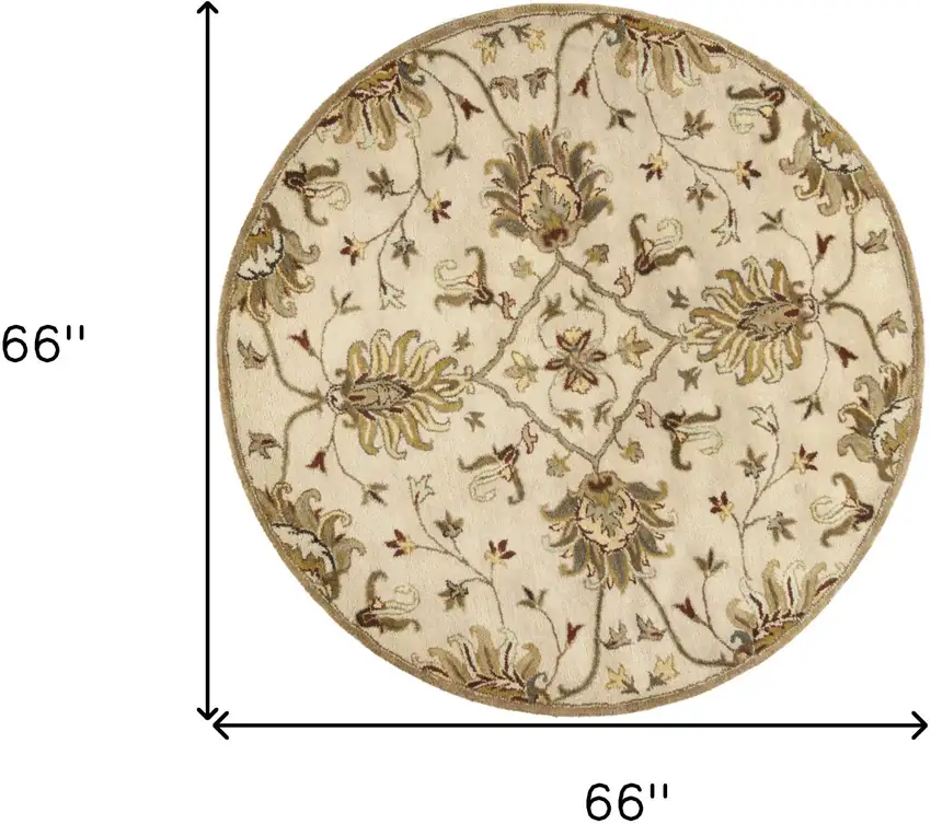 Champagne Floral Vine Wool Indoor Area Rug Photo 9