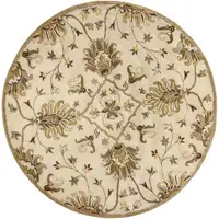 Photo of Round Champagne Floral Vine Wool Indoor Area Rug