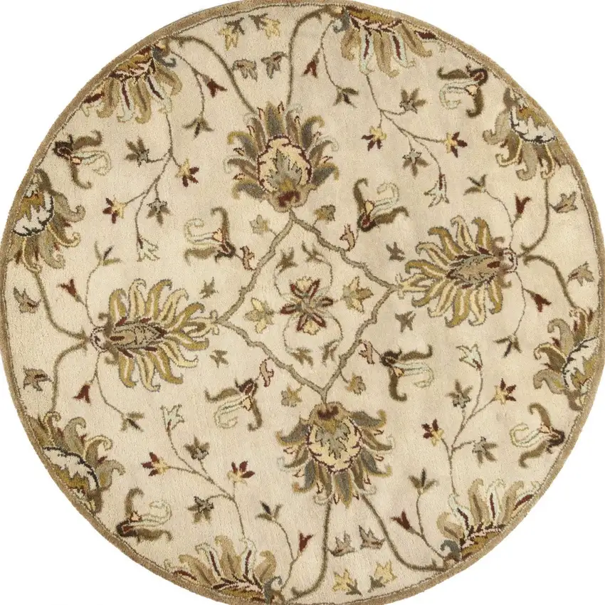 Champagne Floral Vine Wool Indoor Area Rug Photo 6