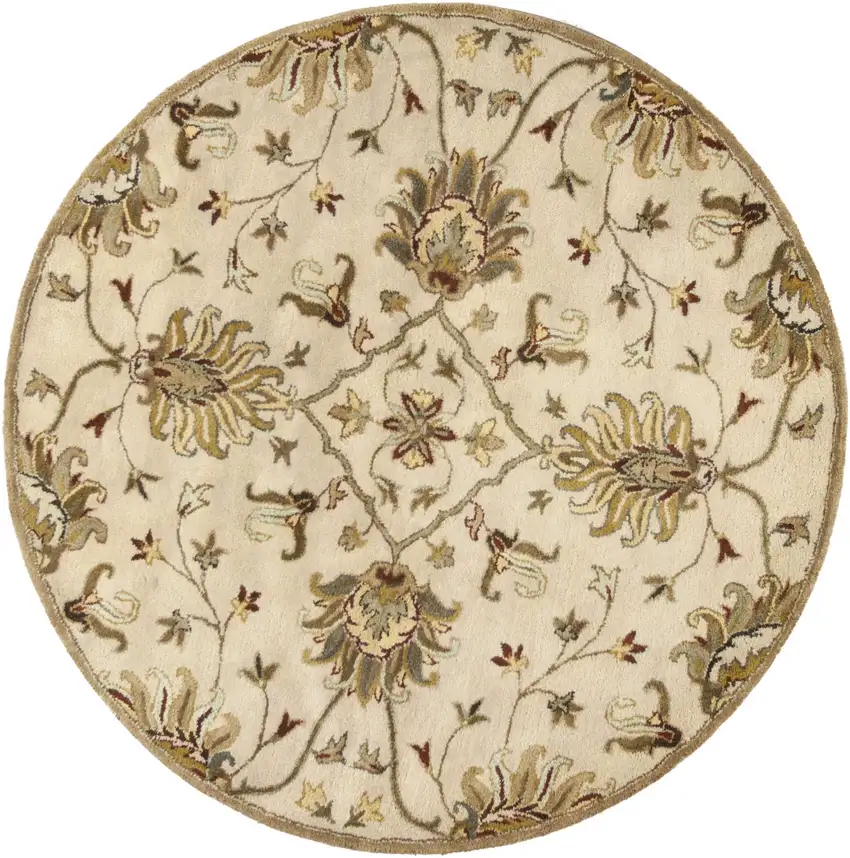 Champagne Floral Vine Wool Indoor Area Rug Photo 7