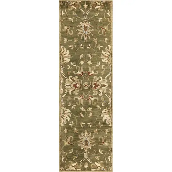 Round Emerald Green Floral Vine Wool Indoor Area Rug Photo 3
