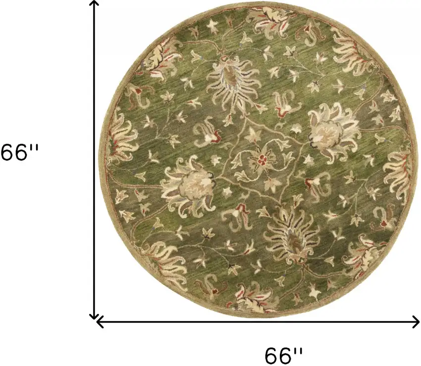 Emerald Green Floral Vine Wool Indoor Area Rug Photo 3