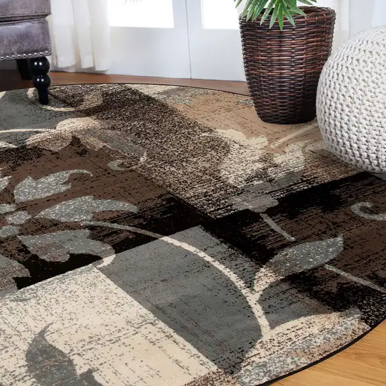 Round Floral Power Loom Distressed Stain Resistant Area Rug Photo 7