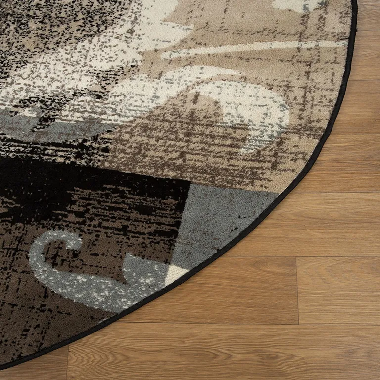 Round Floral Power Loom Distressed Stain Resistant Area Rug Photo 4