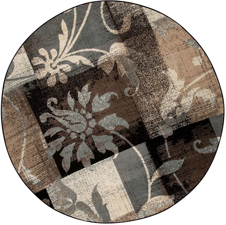 Round Floral Power Loom Distressed Stain Resistant Area Rug Photo 1