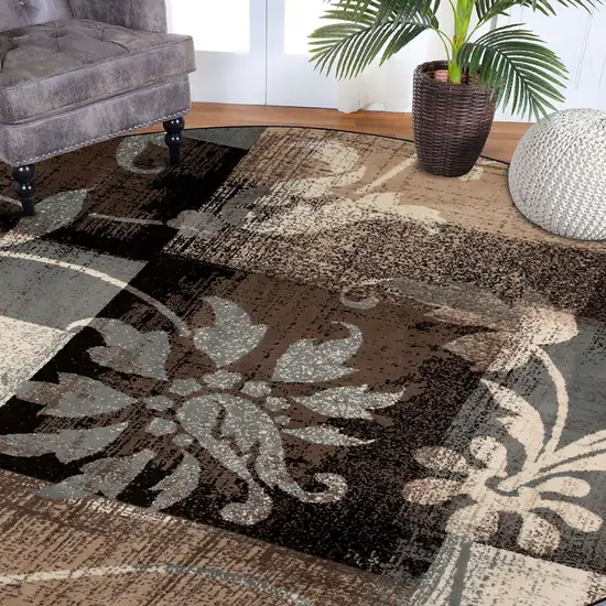Round Floral Power Loom Distressed Stain Resistant Area Rug Photo 6