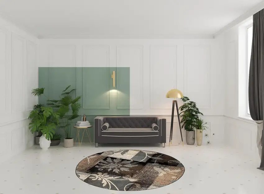 Round Floral Power Loom Distressed Stain Resistant Area Rug Photo 9