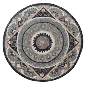 Photo of Round Gray Geometric Medallion Area Rug