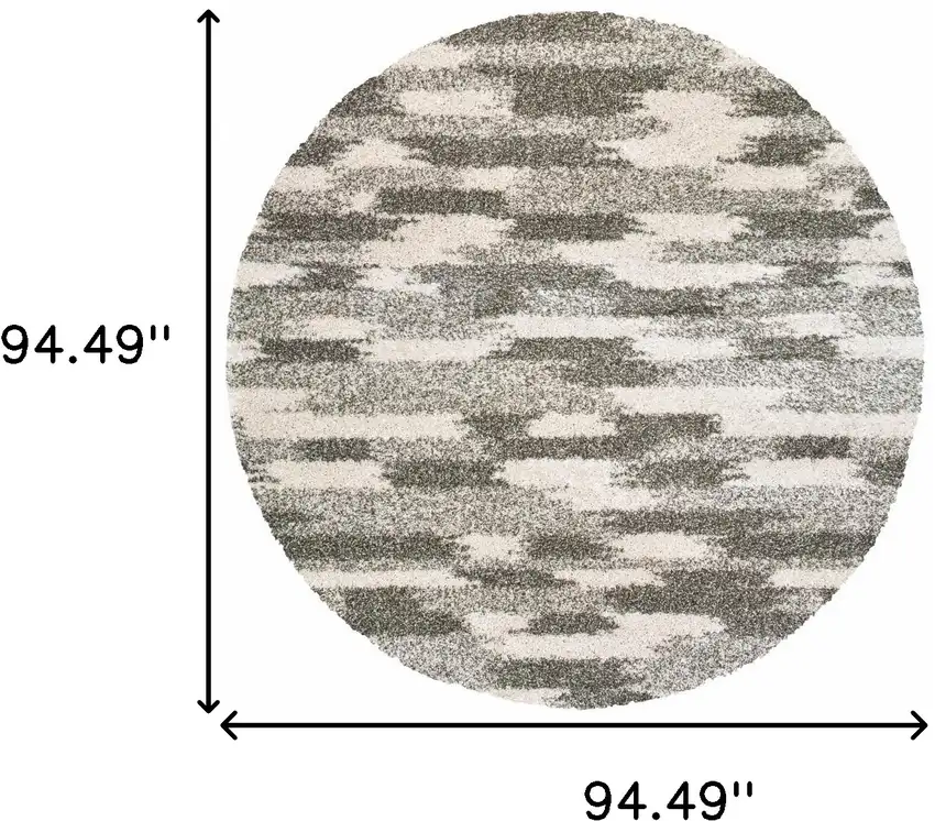 Round Gray and Ivory Geometric Pattern Area Rug Photo 5