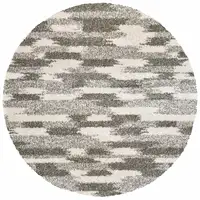 Photo of Round Gray and Ivory Geometric Pattern Area Rug