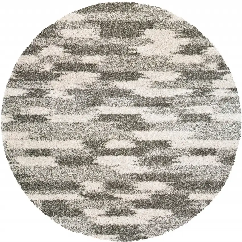 Round Gray and Ivory Geometric Pattern Area Rug Photo 4