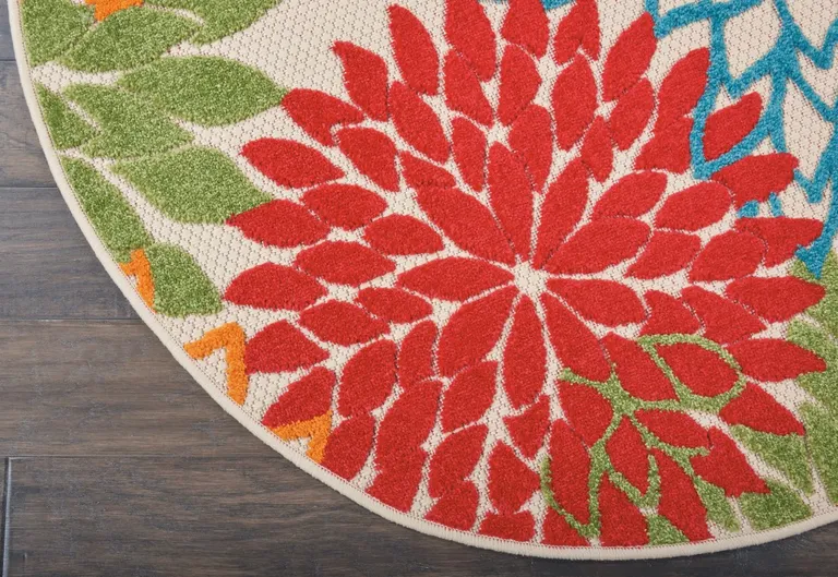 Round Green Floral Indoor Outdoor Area Rug Photo 3
