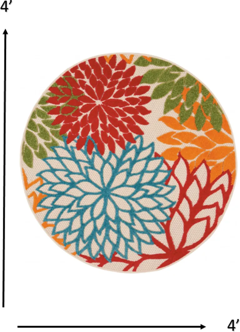 Round Green Floral Indoor Outdoor Area Rug Photo 2