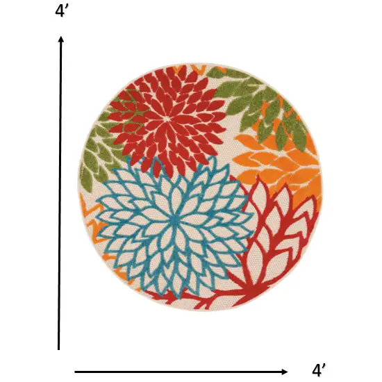 Round Green Floral Indoor Outdoor Area Rug Photo 2
