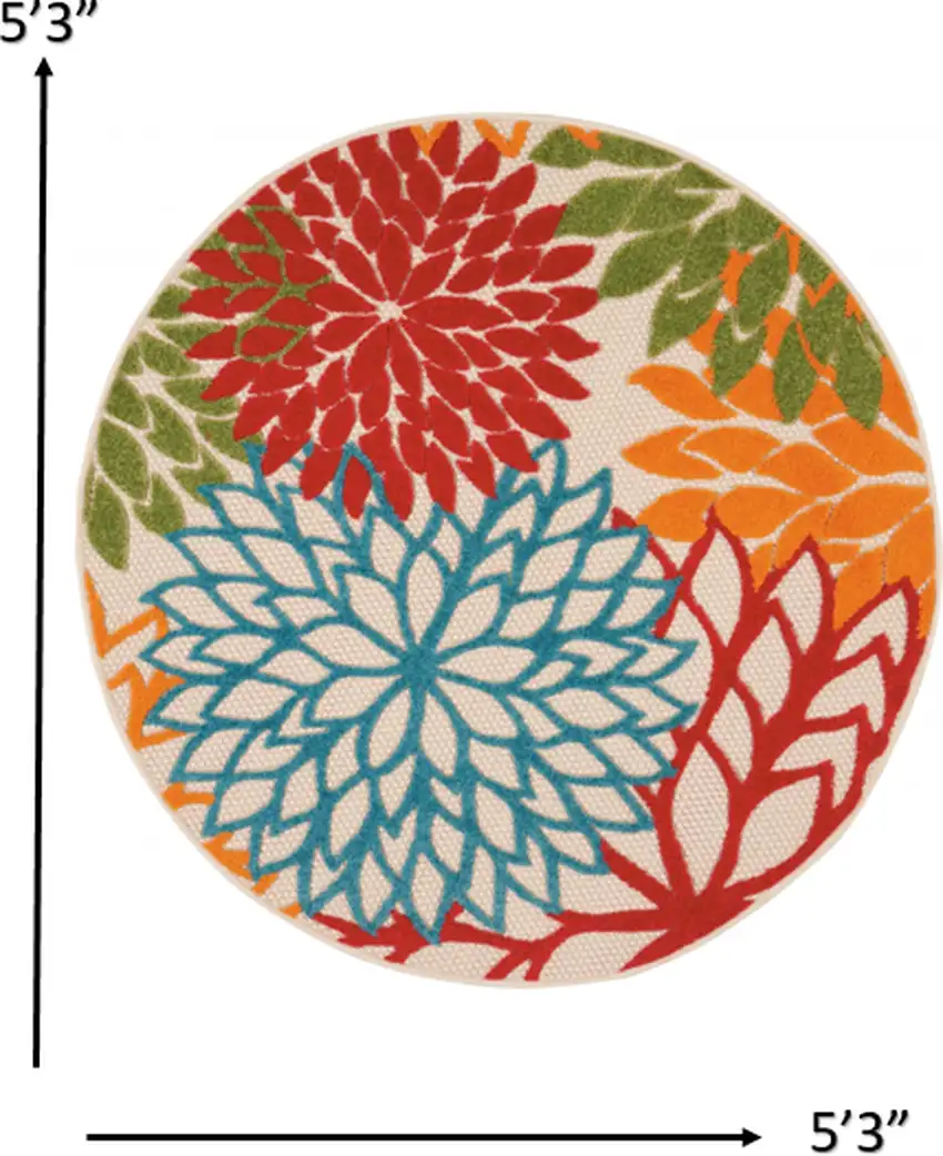 Round Green Floral Indoor Outdoor Area Rug Photo 2