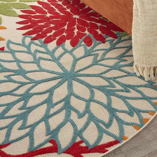 Round Green Floral Indoor Outdoor Area Rug Photo 7