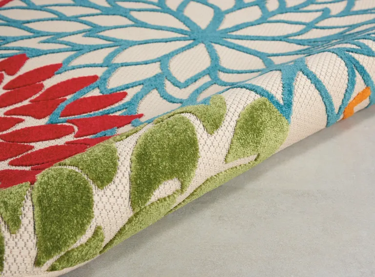 Round Green Floral Indoor Outdoor Area Rug Photo 5