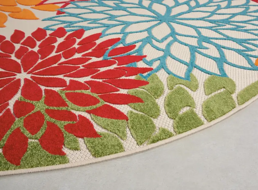 Round Green Floral Indoor Outdoor Area Rug Photo 2