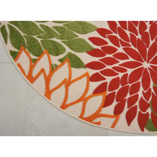 Round Green Floral Indoor Outdoor Area Rug Photo 4