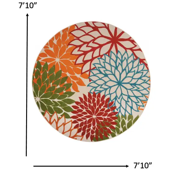 Round Green Floral Indoor Outdoor Area Rug Photo 3