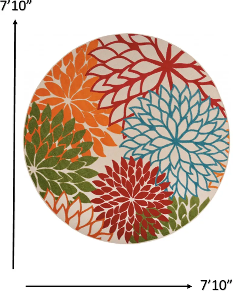 Round Green Floral Indoor Outdoor Area Rug Photo 3