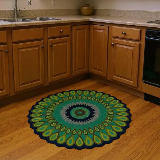 3' Green Wool Hand Tufted Round Rug Photo 2