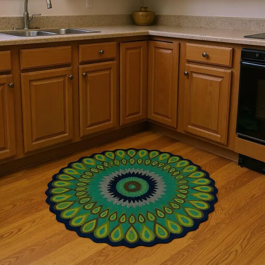 3' Green Wool Hand Tufted Round Rug Photo 2