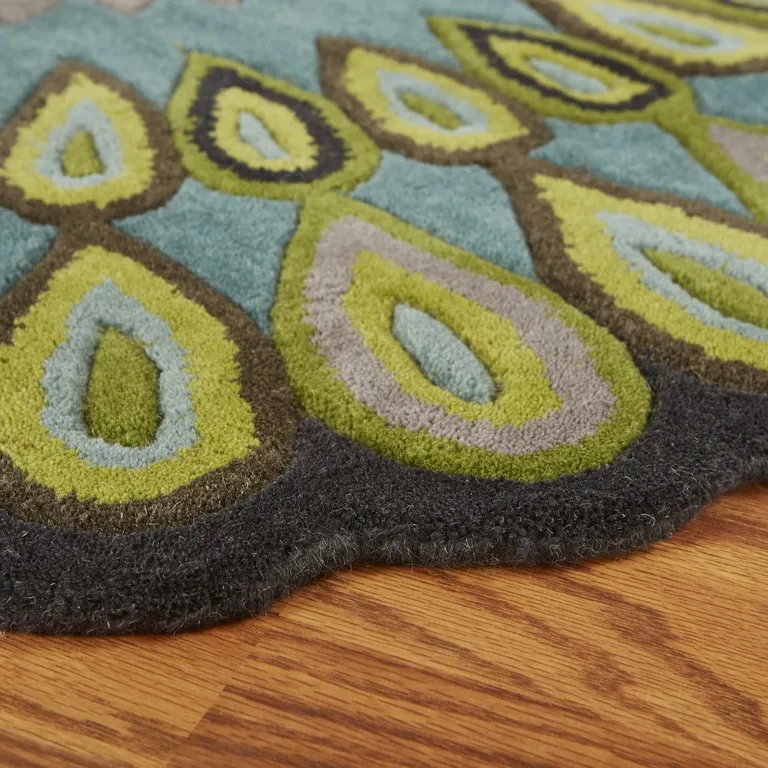 Round Green Peacock Feather Area Rug Photo 3