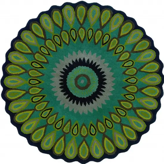 3' Green Wool Hand Tufted Round Rug Photo 4