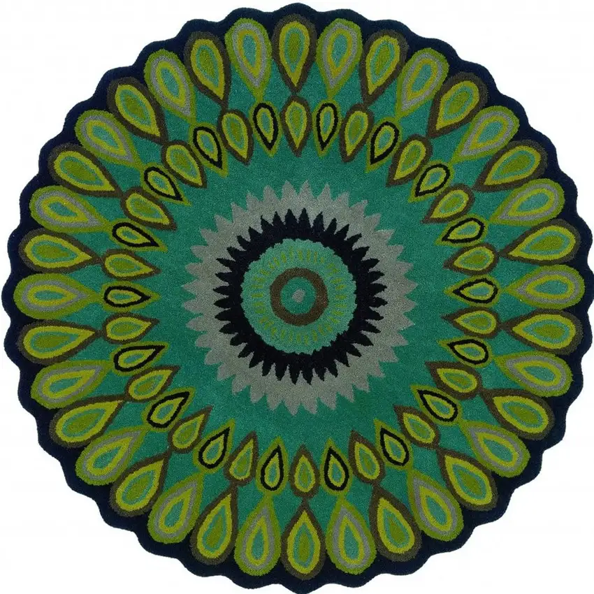 3' Green Wool Hand Tufted Round Rug Photo 4