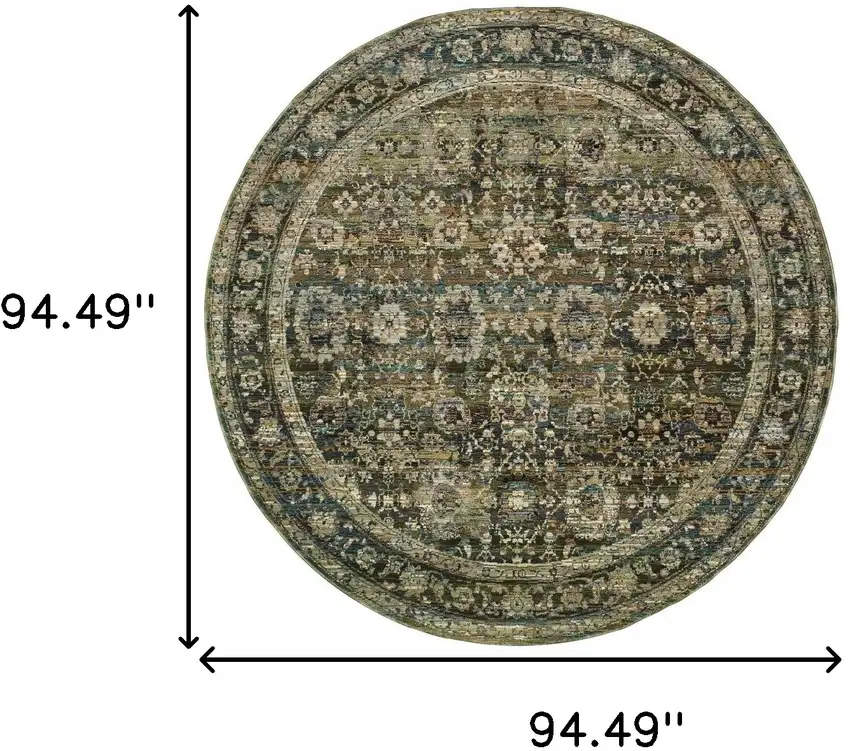 Round Green and Brown Floral Area Rug Photo 6