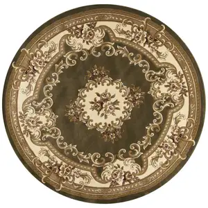 Photo of Round Green or Ivory Floral Bordered Indoor Area Rug