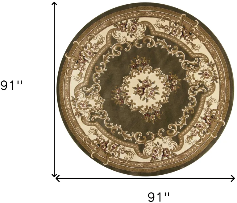 Round Green or Ivory Floral Bordered Indoor Area Rug Photo 3