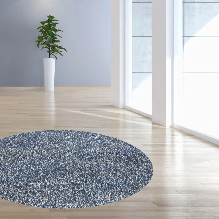 Round Indigo or Ivory Heather Plain Indoor Area Rug Photo 5