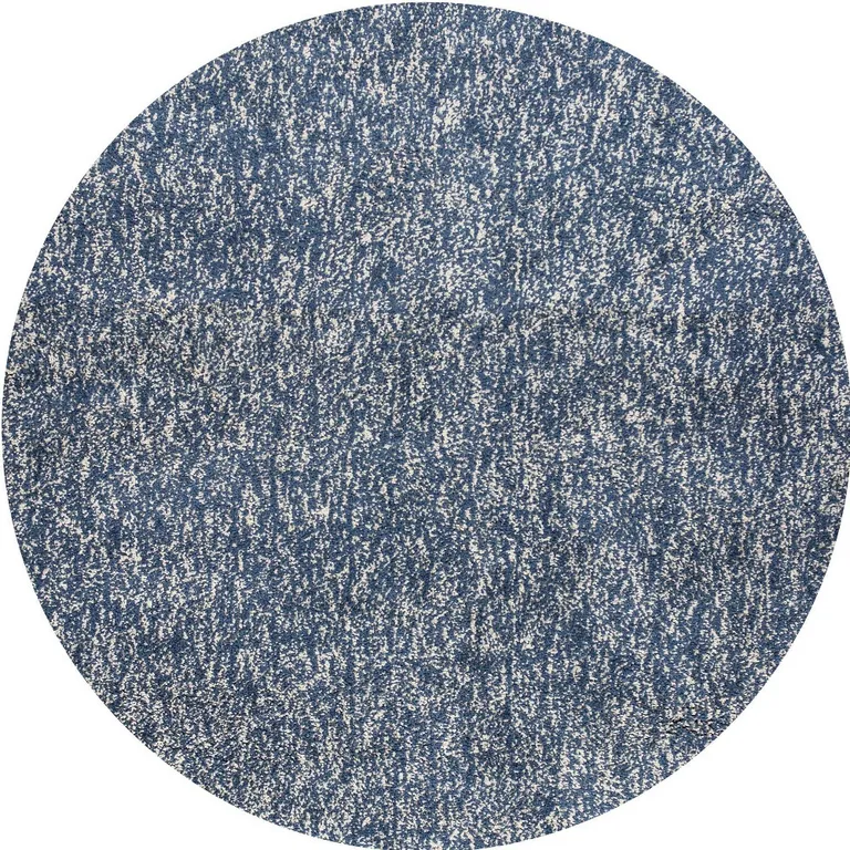 Round Indigo or Ivory Heather Plain Indoor Area Rug Photo 3